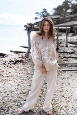 Agar Bordado Pantalon taupe clair