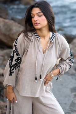 Blouse à broderie Esthetica Taupe