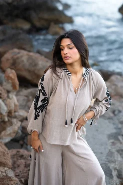 Blouse à broderie Esthetica Taupe