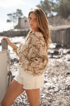 Blouse Briso Baroque Taupe imprimé