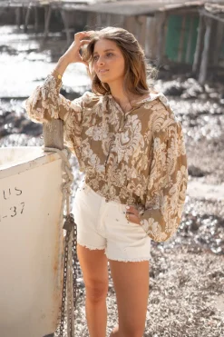 Blouse Briso Baroque Taupe imprimé