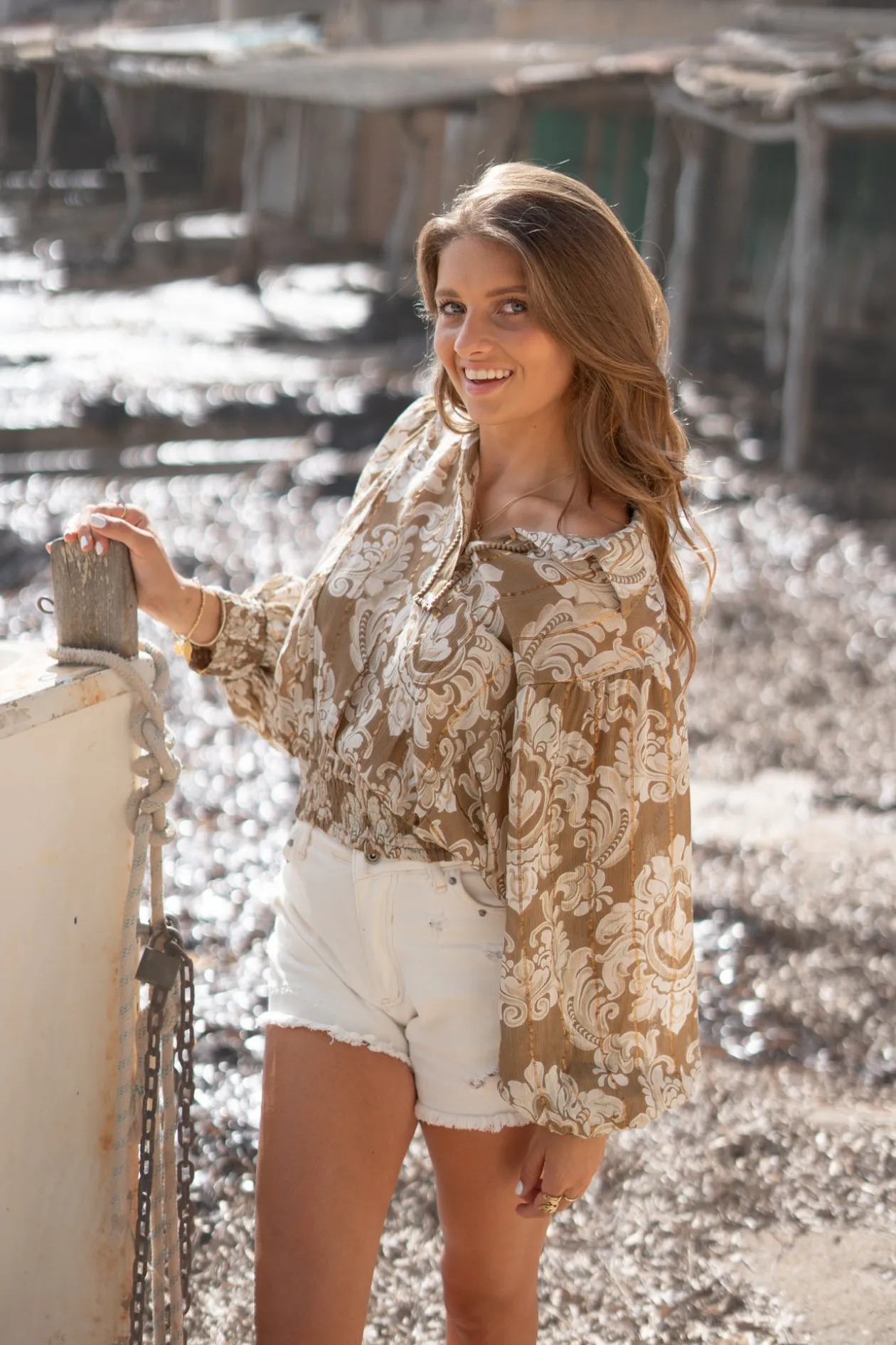 Blouse Briso Baroque Taupe imprimé