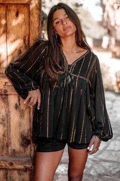 Blouse Gigi Stripe Noir