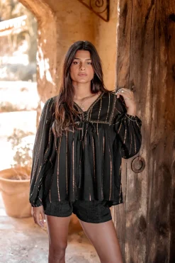 Blouse Gigi Stripe Noir