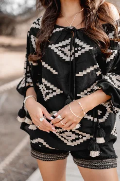 Blouse Ida Ethnic Noir Imprimé