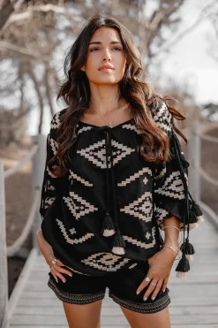 Blouse Ida Ethnic Noir Imprimé