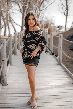 Blouse Ida Ethnic Noir Imprimé