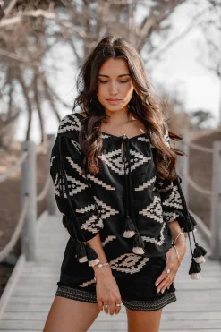 Blouse Ida Ethnic Noir Imprimé