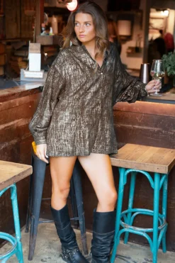 Blouse longue Sparkle Taupe Gold