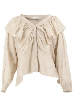 Blouse Ruffle Sparkle Ecru Gold