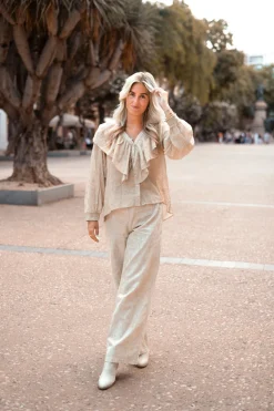 Blouse Ruffle Sparkle Ecru Gold