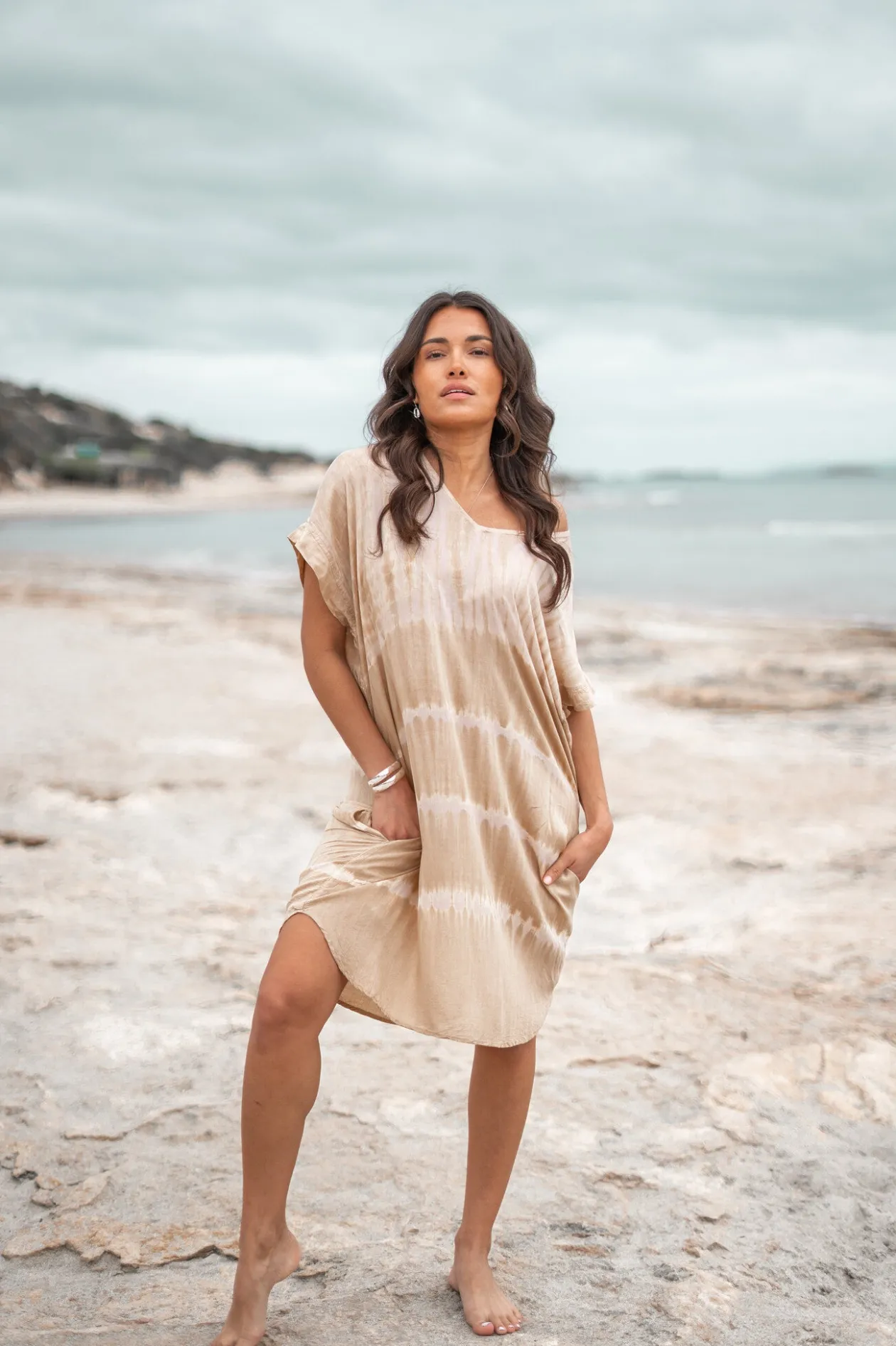 Caftan court Noa Tie Dye Sand/Beige