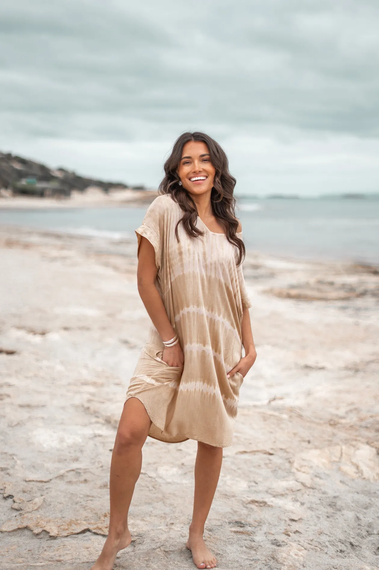 Caftan court Noa Tie Dye Sand/Beige