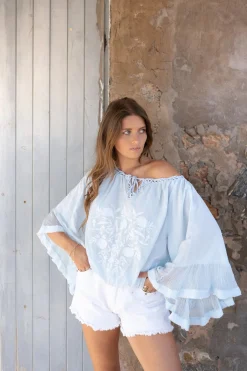Chemisier Yira Bordado Bleu