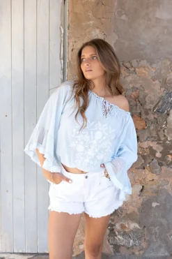 Chemisier Yira Bordado Bleu