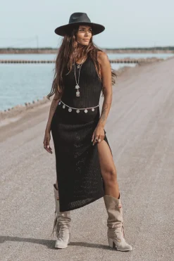 Felin Ajour Robe en maille noire