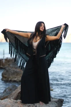 Foulard à franges Flecos Noir