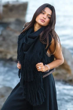 Foulard à franges Flecos Noir