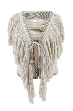 Gilet court à franges Esthetica Ecru