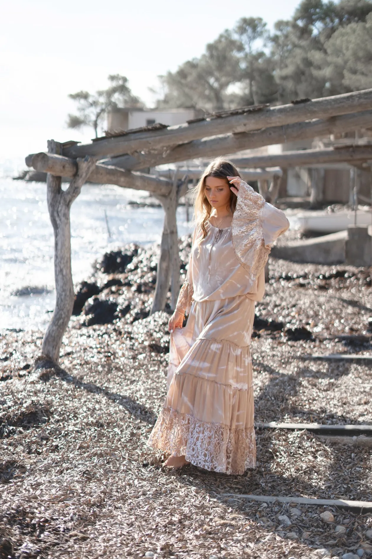 Jupe longue Lucia Batik Taupe