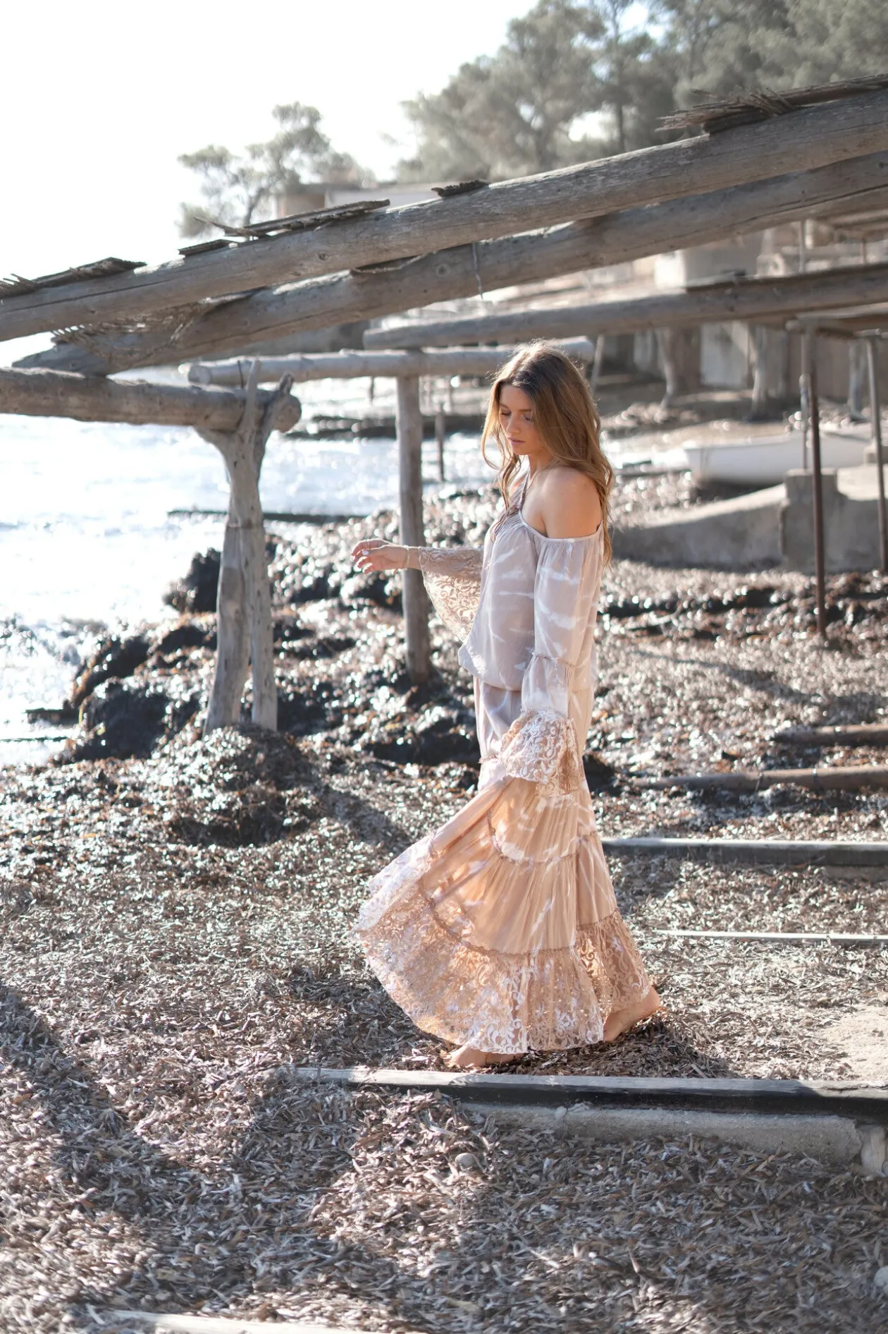 Jupe longue Lucia Batik Taupe