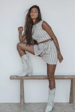 Jupe-short Ivy à rayures Beige/Noir