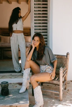 Jupe-short Ivy à rayures Beige/Noir