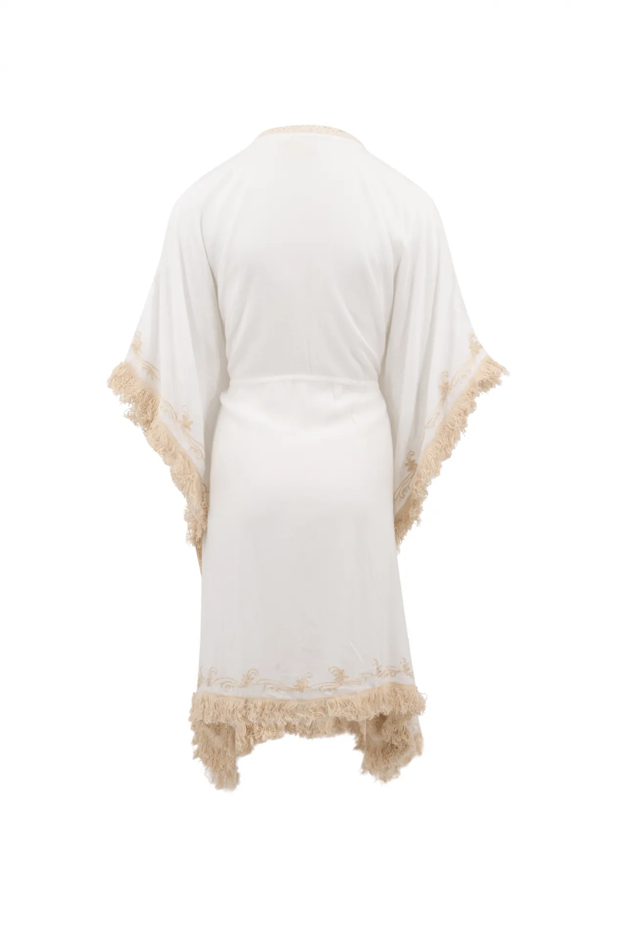 Kimono court à franges blanc/écru or