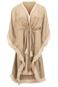 Kimono court à franges Fresco Light Taupe