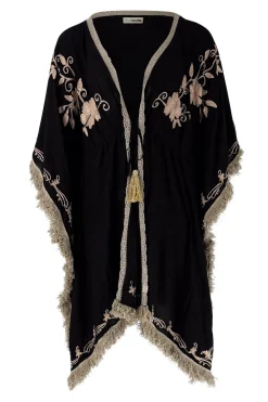 Kimono court à franges Fresco Noir