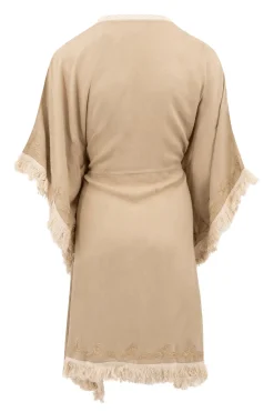 Kimono court à franges Fresco Light Taupe