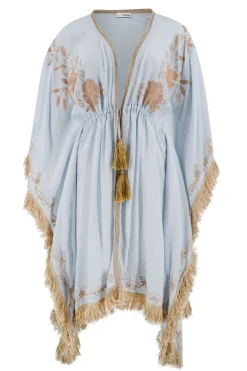 Kimono court à franges Fresco Bleu pâle