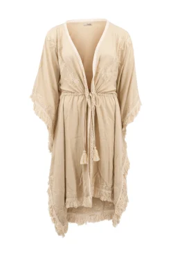 Kimono court à franges Sand/ Ecru Gold