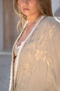 Kimono long à franges Fresco Light Taupe