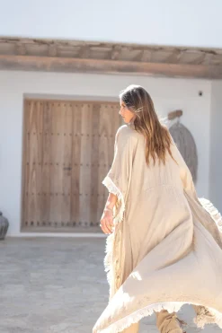 Kimono long à franges Fresco Light Taupe