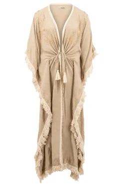 Kimono long à franges Fresco Light Taupe