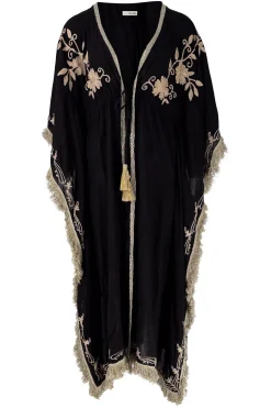 Kimono long à franges Fresco Noir