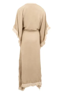 Kimono long à franges Fresco Light Taupe