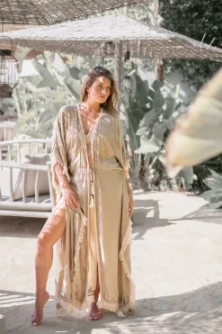 Kimono long à franges Kyra Powder