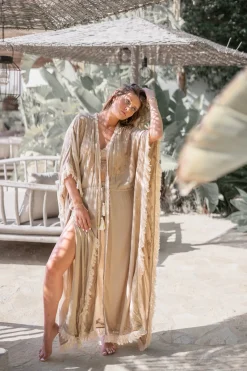 Kimono long à franges Kyra Powder