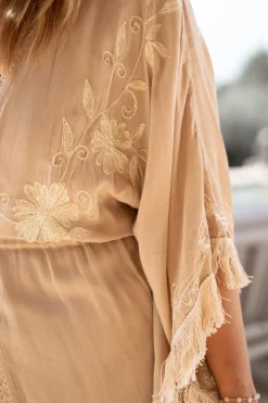 Kimono long à franges Sand/ Ecru Gold