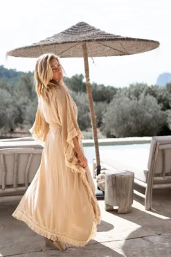 Kimono long à franges Sand/ Ecru Gold