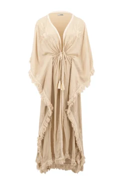 Kimono long à franges Sand/ Ecru Gold