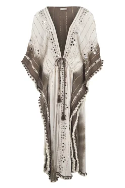 Kimono long Aine Lurex Beige/Brown