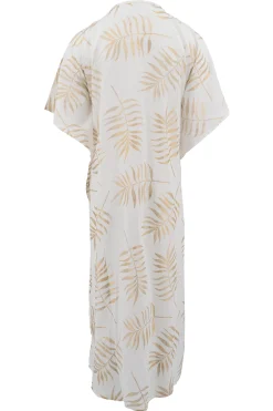 Kimono long blanc feuillu