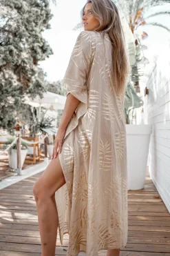Kimono long Leafy Sand
