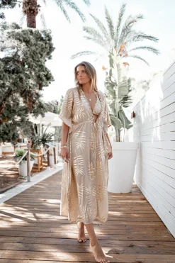 Kimono long Leafy Sand