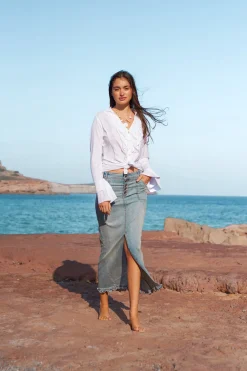 Long Denim Skirt - Ruffled