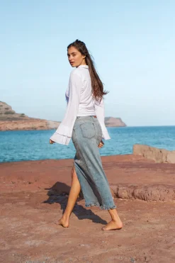 Long Denim Skirt - Ruffled
