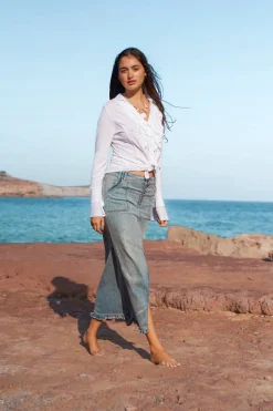 Long Denim Skirt - Ruffled